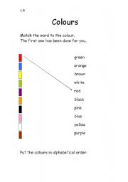 English worksheet: matching colours and their names