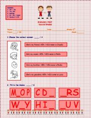 English Worksheet: English Test, 3 Pages: Use of Her/ His - The ABC - Spelling - Furnitures - In/On/Under - Numbers 1/20  