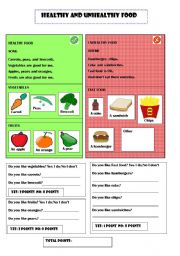 English Worksheet: Healthy and unhealthy food