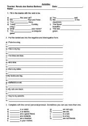 English worksheet: Exercises with verb to be