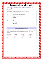English Worksheet: Pronunciation I: all vowels (20 lessons)