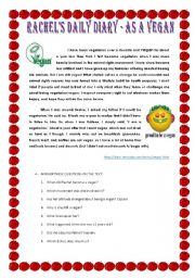 English Worksheet: DIARY OF A VEGAN