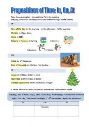 English Worksheet: Prepositions of time