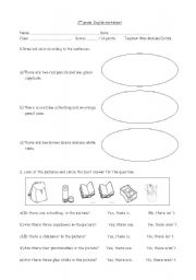 English worksheet: There is- There are and school objects