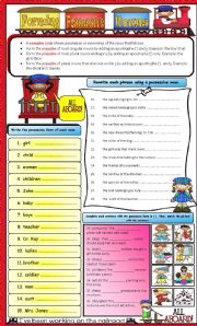 English Worksheet: Possessive Nouns * Editable