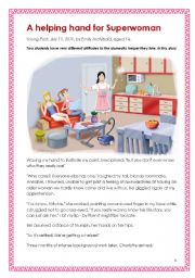 English Worksheet: Suitable for HKDSE School-based assessment (SBA) - print-fiction (a short fiction for practice). A helping hand for Superwoman (written by a girl aged 14)