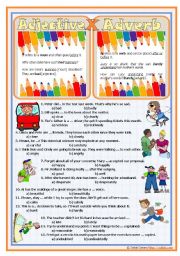 English Worksheet: Adjective or Adverb �Explanation � Examples � Exercises � Editable