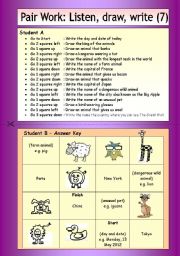 English Worksheet: Pair Work: Listen, draw, write (7)