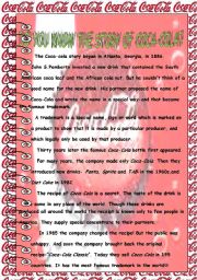 English Worksheet: DO YOU KNOW THE STORY OF COCA-COLA?