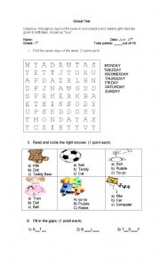 English worksheet: days of the week and toys