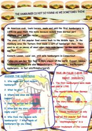 English Worksheet: THE HAMBURGER IS NOT SO YOUNG AS WE SOMETIMES THINK