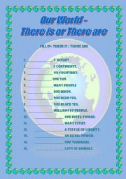 English worksheet: There is / are - Our World