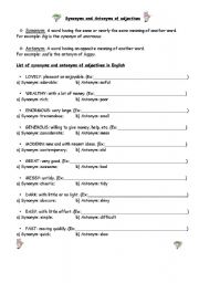 English Worksheet: Synonyms and Antonyms of adjectives