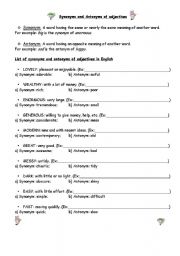 Synonyms and Antonyms of adjectives