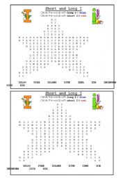 English worksheet: Short and Long I Word Search