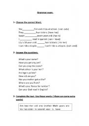 English Worksheet: grammar exam