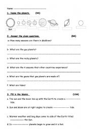 English Worksheet: solar system