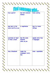 English Worksheet: Ice breaker game for the first lesson