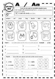English Worksheet: Article A- An