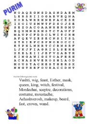 English worksheet: purim word search