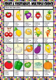 English Worksheet: FRUIT & VEGETABLES - MULTIPLE CHOICE