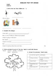 English Worksheet: ENGLISH TEST 5TH GRADE