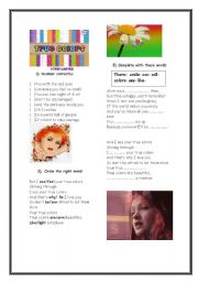 English Worksheet: True Colors**** Cyndi Lauper****Editable****With Answers*** 04 pages