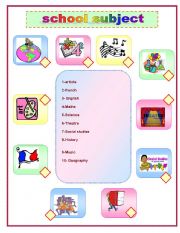 English worksheet: school subject