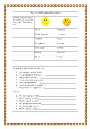 English Worksheet: going to - vacation plans