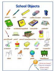 English Worksheet: School Objects-Pictionary