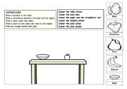 English Worksheet: Prepositions, fruit and colours