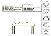 Prepositions, fruit and colours