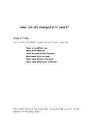 English Worksheet: How has life changed in the last 50 years