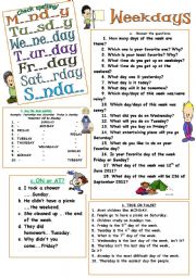 English Worksheet: WEEKDAYS learning exercises.