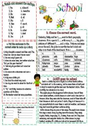 English Worksheet: School: activities, reading-comprehension, making up a story.