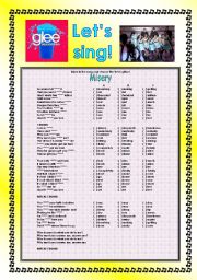 English Worksheet: > Glee Series: Season 2! > Songs For Class! S02E16 *.* Three Songs *.* Fully Editable With Key! *.* Part 1/3
