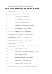 English Worksheet: wh questions test