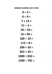 English worksheet: numbers running dictation