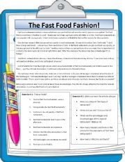 The fast food fashion! Reading and speaking lesson