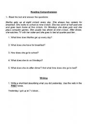 English worksheet: Past tense. Reading comprehension