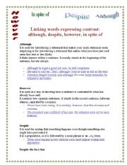 English Worksheet: linking wordsexpressing contrast