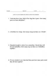 English worksheet: multiplication problems