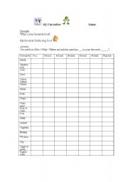 English worksheet: My favourites