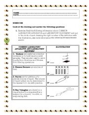 English Worksheet: COMMON LABORATORY APPARATUS part 1