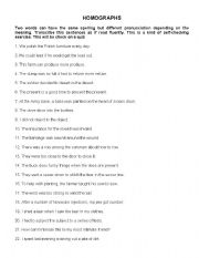 English Worksheet: homographs