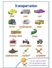 English Worksheet: Transportation-Pictionary