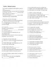 English Worksheet: Thriller Michael Jackson Cloze Song