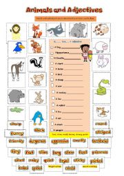 English Worksheet: Animals:  Adjectives  / Verbs  1/2