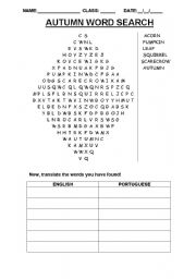 English Worksheet: WordSearch Autumn