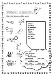 English Worksheet: school objects